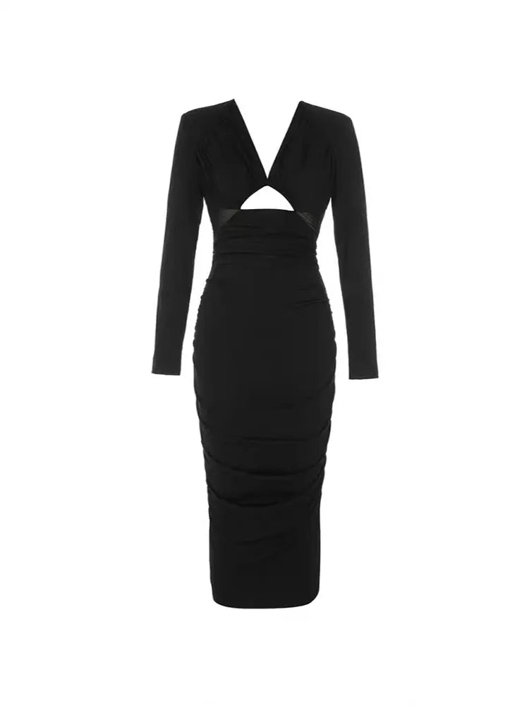 V-Neck Hollow Slim Fit Dress Newgew Dresses