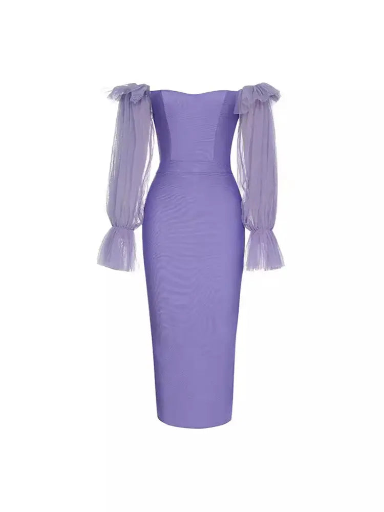 Off-Shoulder Mesh Sleeve Dress Newgew Dresses