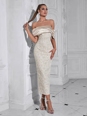 Strapless Back-Slit Jacquard Evening Gown Newgew Dresses