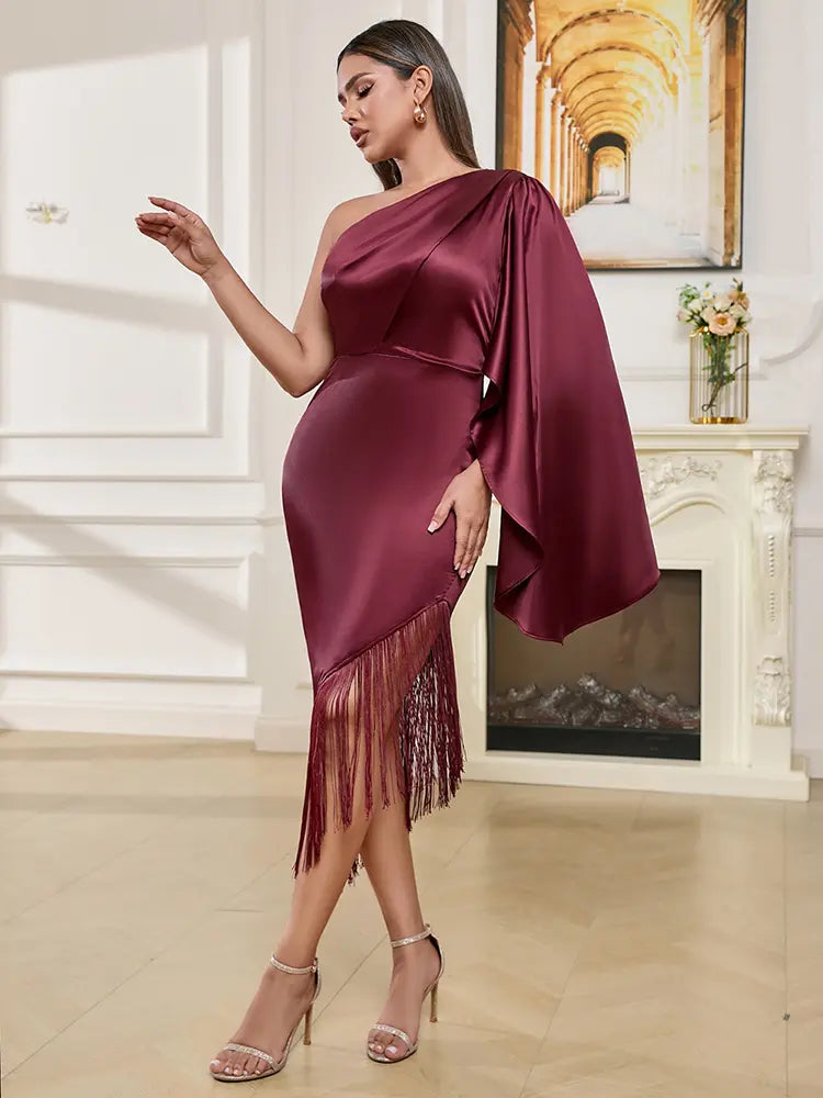 Asymmetrical One-Shoulder Tassel Dress Newgew Dresses