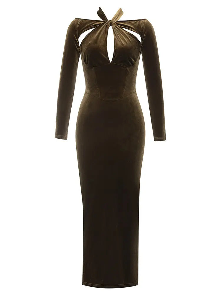 Velvet Hollow Out Halter Dress Newgew Dresses