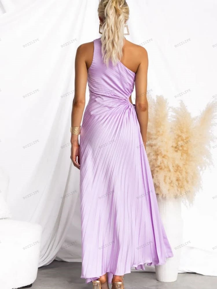 Pleated One-Shoulder Cut-Out Waist Gown Newgew Dresses