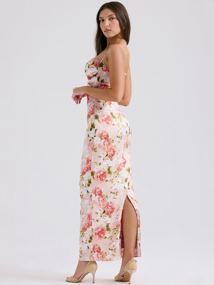 Pink Peony Satin Maxi Dress Newgew Dresses