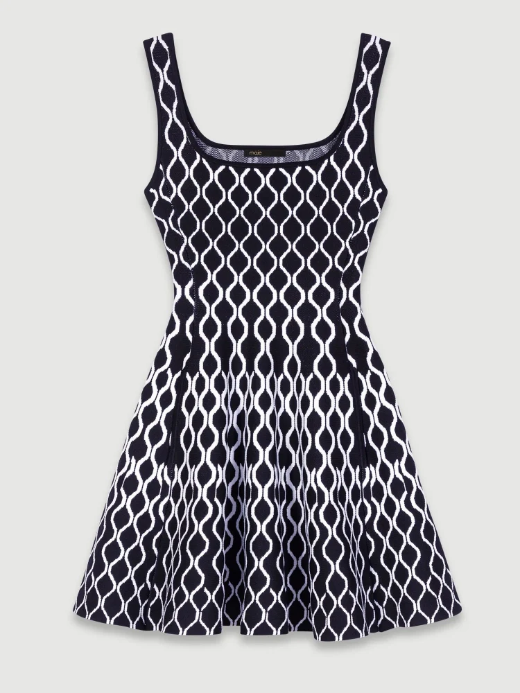 Mona Abstract Print Square Neck Mini Knit Dress Newgew Dresses