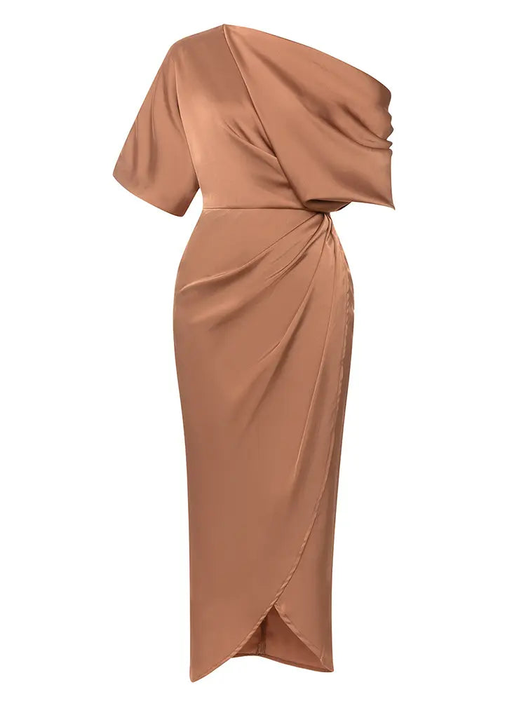 Asymmetrical Ruched Front Slit Dress Newgew Dresses