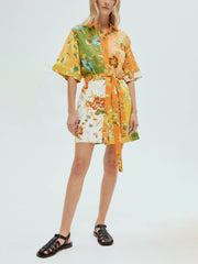 Unique contrasting floral print mini dress Newgew Dresses