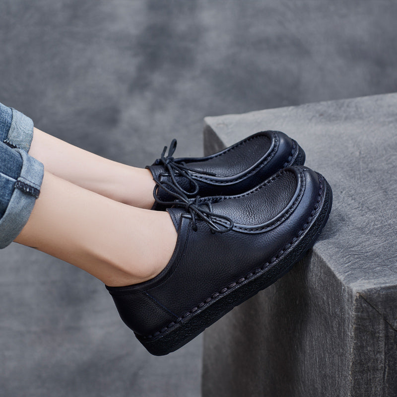 Women Retro Minimalist Leather Flat Casual Shoes Newgew Shoes