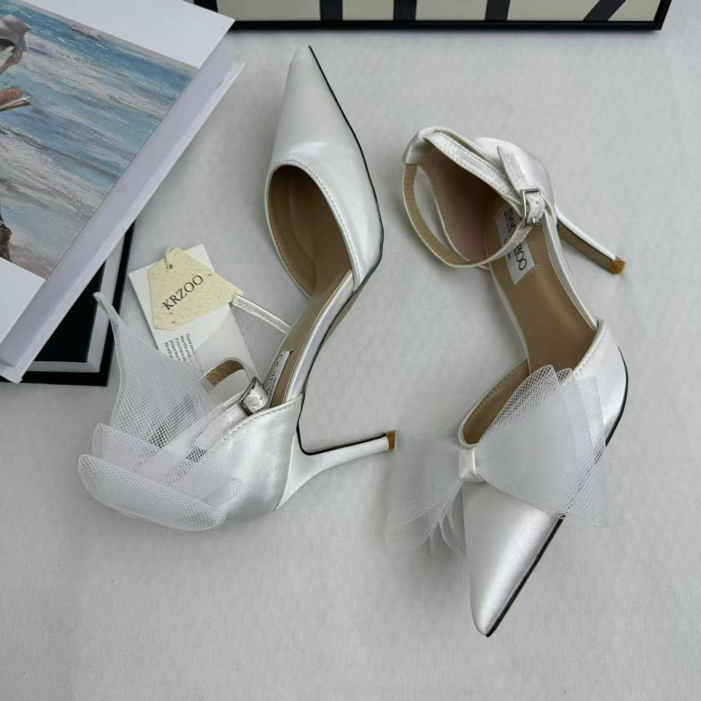 Asymmetric Bow-Detail Low-Vamp Stiletto Heels PinTow