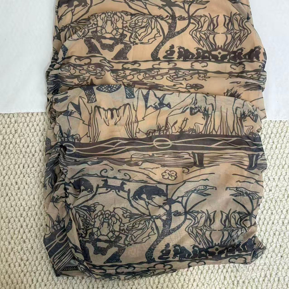 Retro-Print Off-The-Shoulder Ppatchwork Dress PinTow