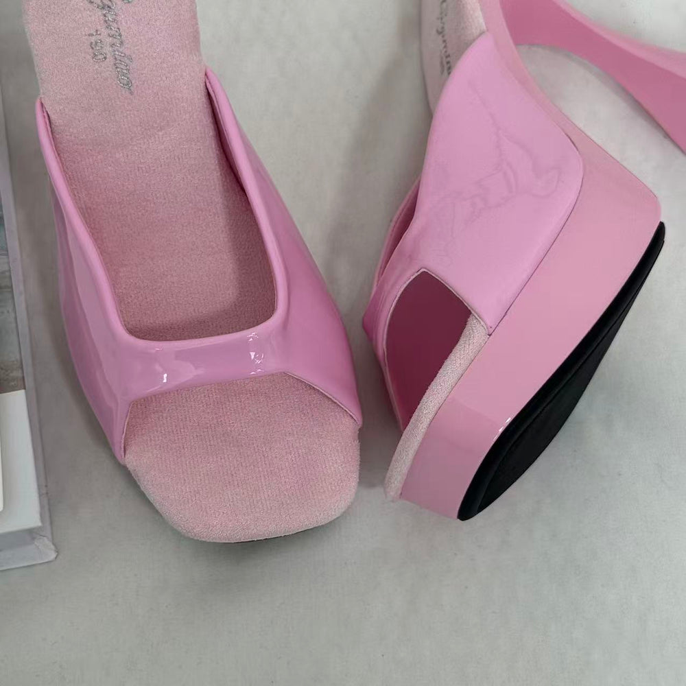 Square-Toe Crystal High Heels With Block Heels PinTow