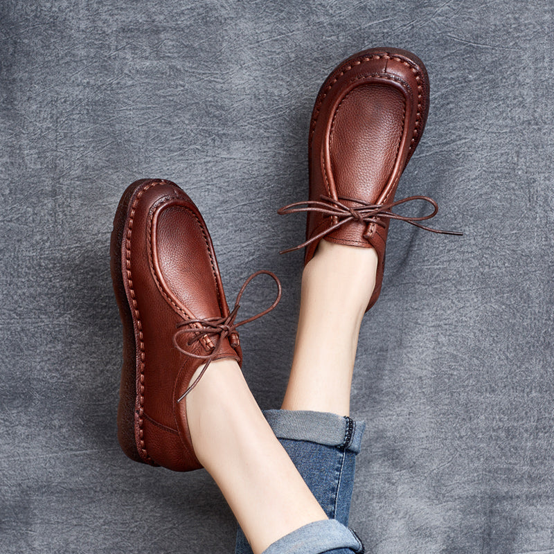 Women Retro Minimalist Leather Flat Casual Shoes Newgew Shoes
