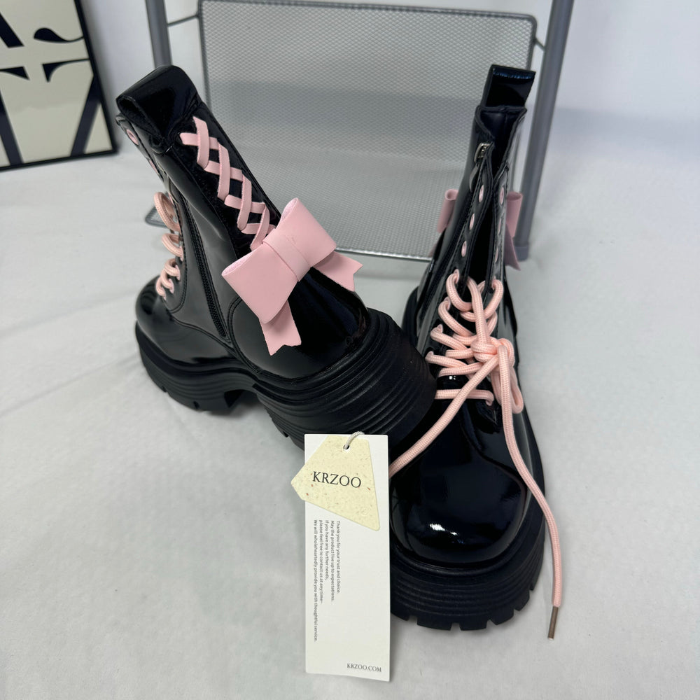 Pink Bow Leather Boots PinTow