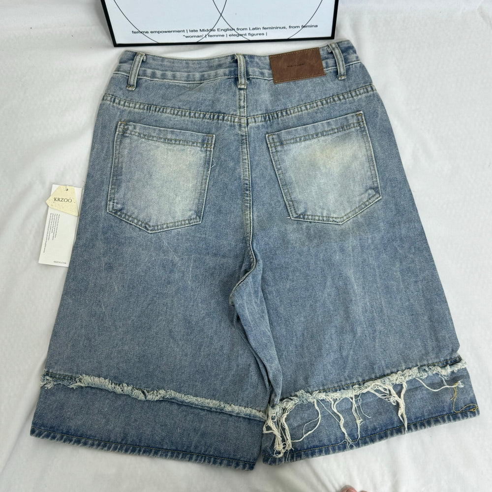 Vintage-Styled Cat Whisker Denim Shorts PinTow