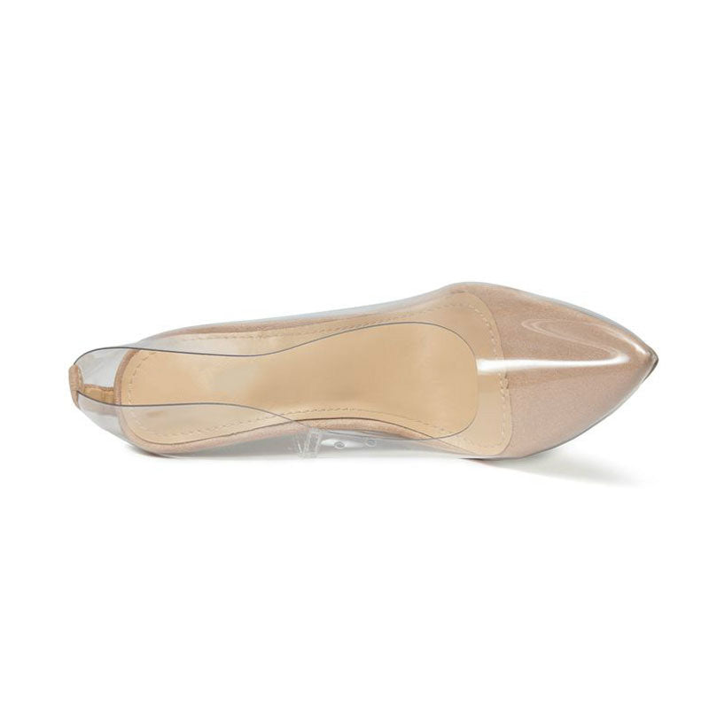 Powerful Transparent Pointed Toe High Heel Suede Trim Pumps - Apricot NewGew