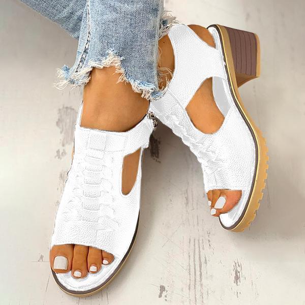 Peep Toe Cutout Zipper Chunky Heeled Sandals NewGew