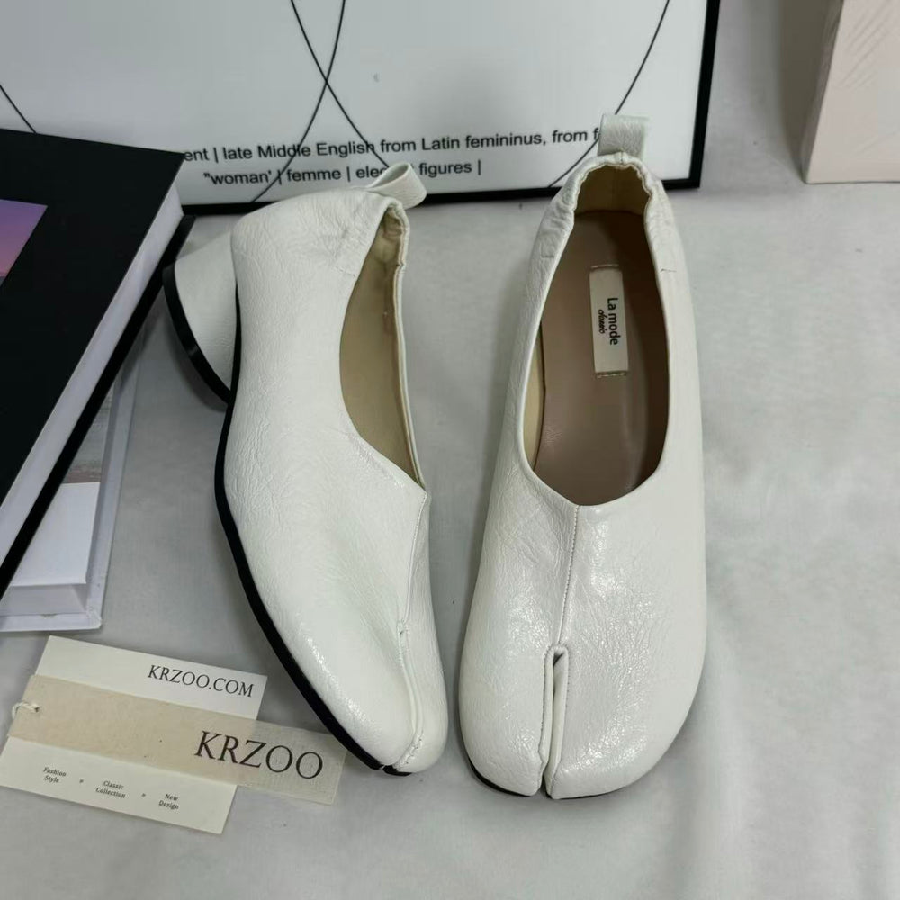 Retro Split-Toe Chunky Heeled Loafers PinTow