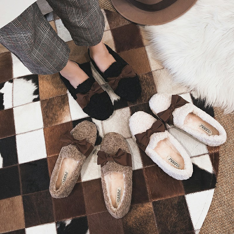 Women Casual Bowknot Woolen Winter Shoes Newgew Shoes