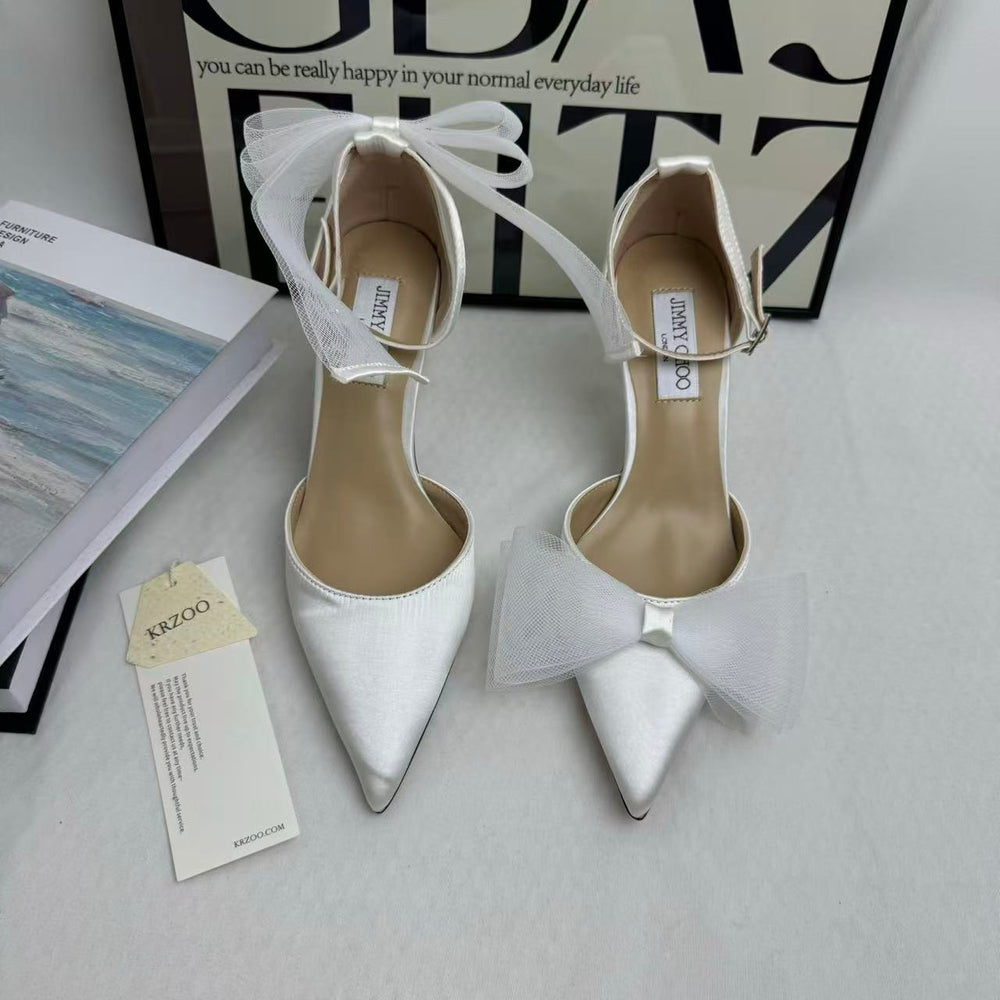 Asymmetric Bow-Detail Low-Vamp Stiletto Heels PinTow