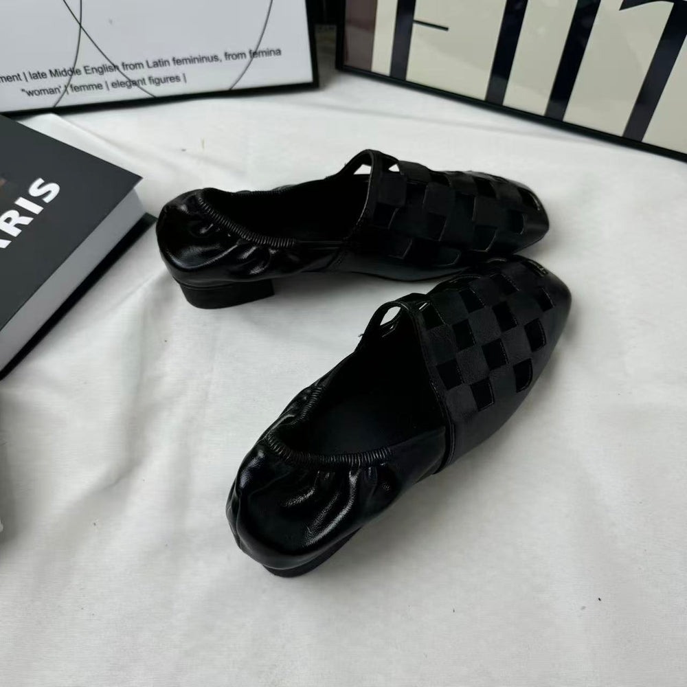 Open-Weave Pleated Flat Shoes PinTow