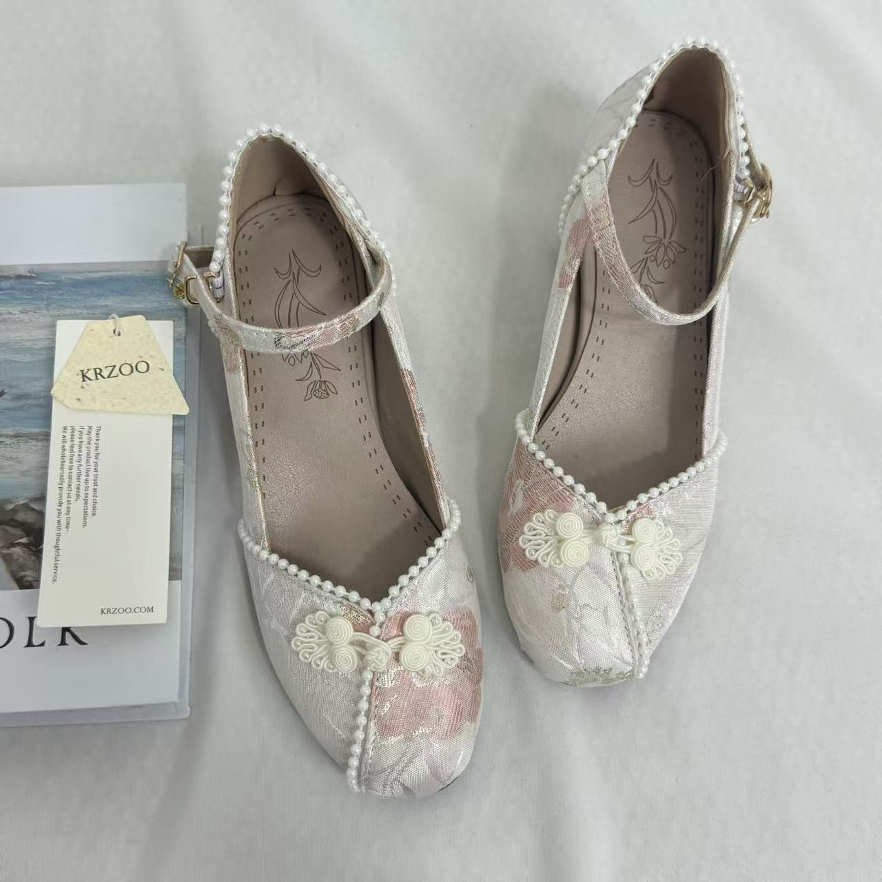 Block-Heel Shoes With Pearl-Embellished Straps PinTow