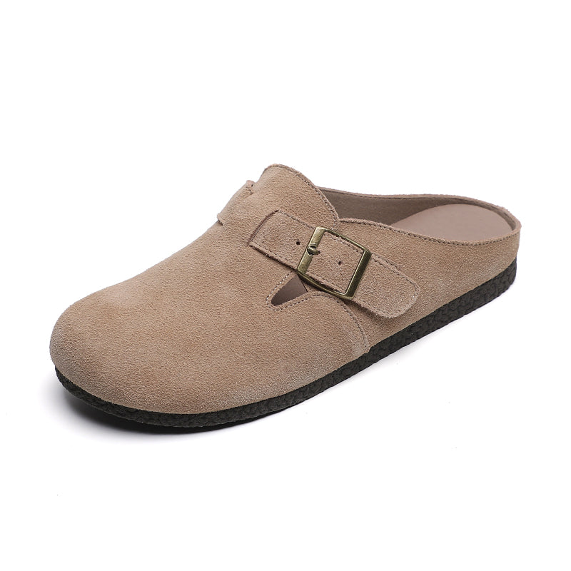 Women Retro Solid Suede Buckle Flat Slippers Newgew Shoes