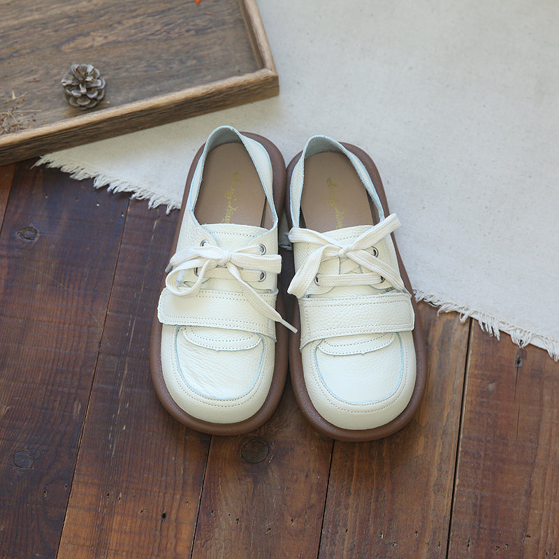Women Retro Leather Flat Soft Casual Shoes Newgew Shoes