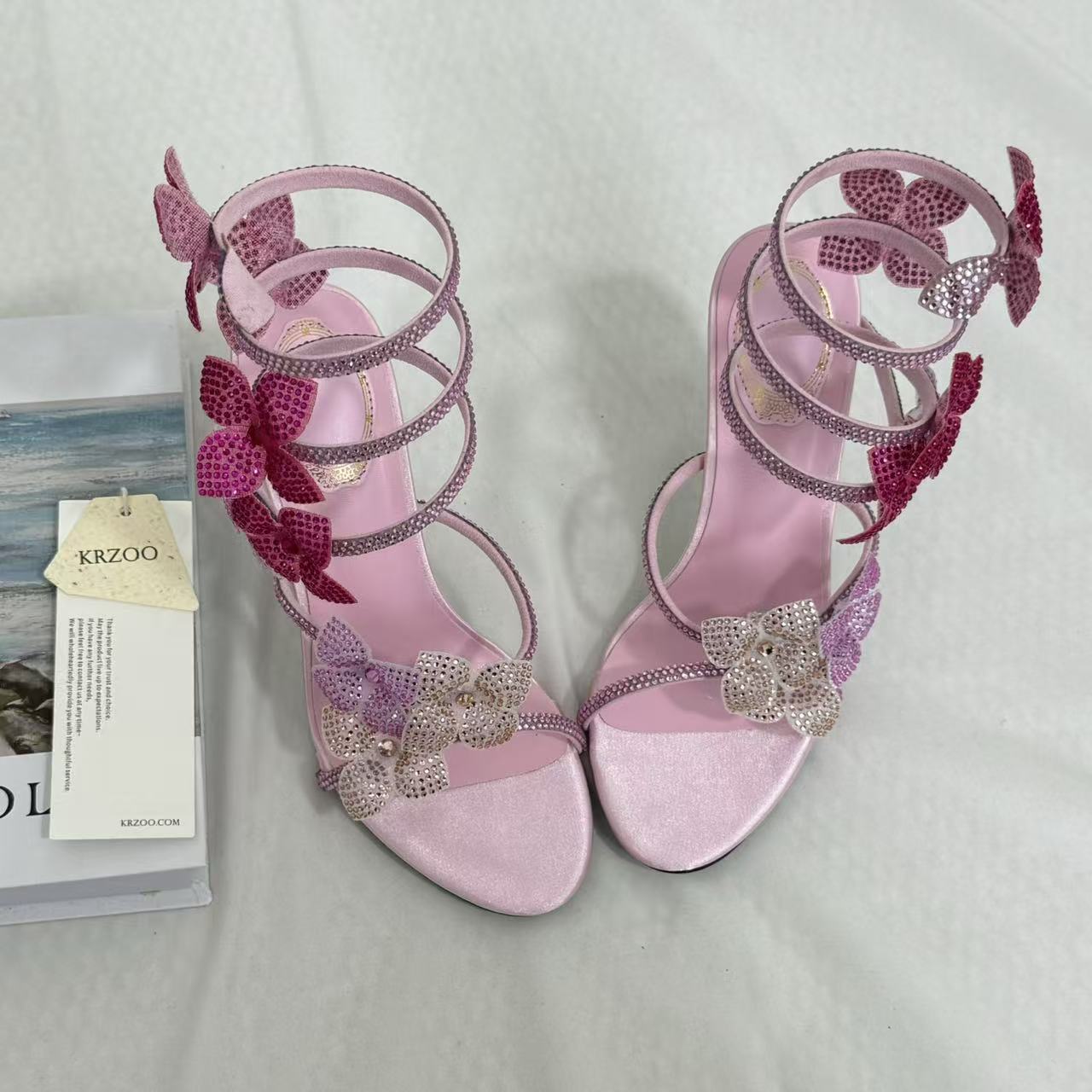 Square-Toe Crystal High Heels With Block Heels PinTow