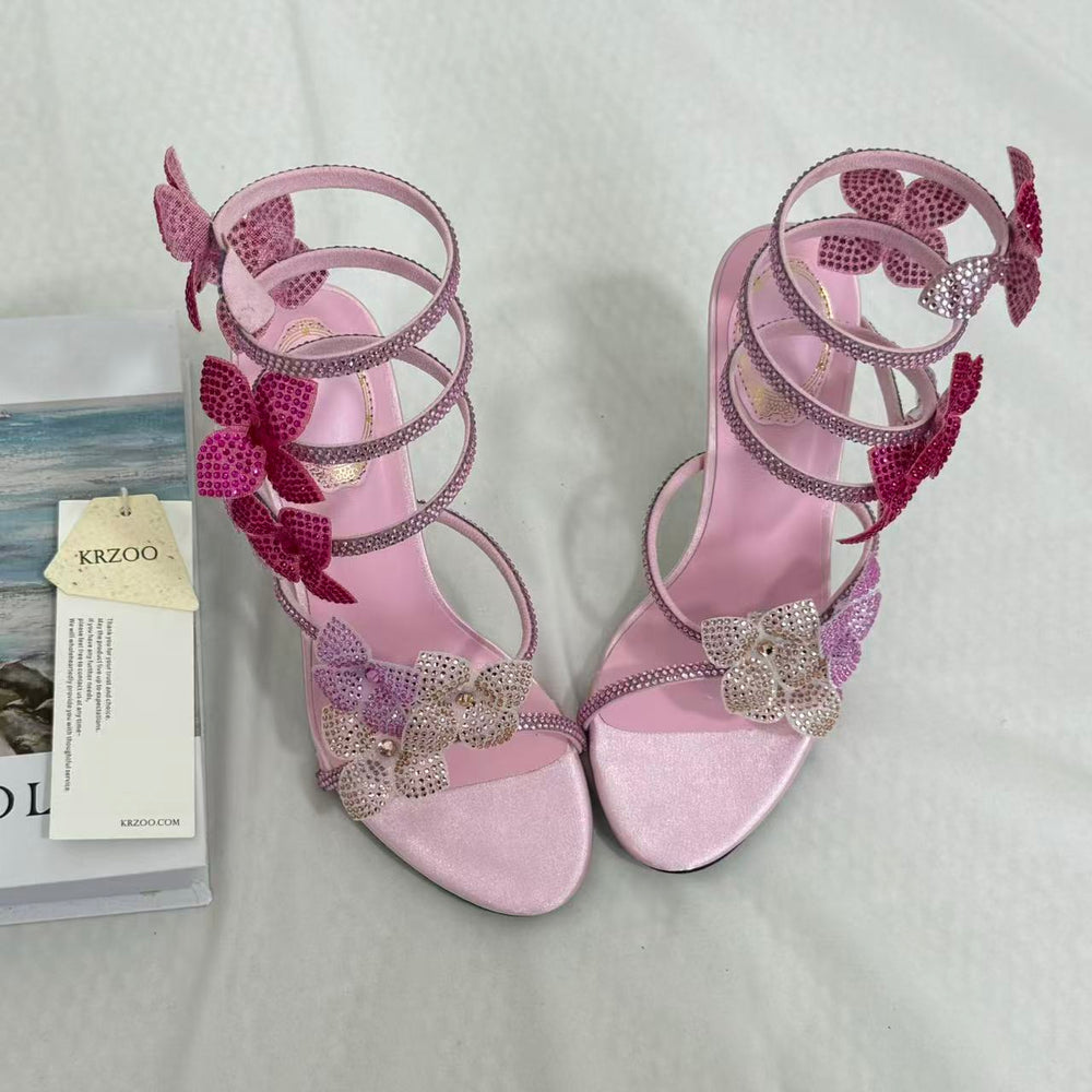 Square-Toe Crystal High Heels With Block Heels PinTow