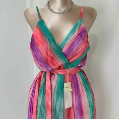 Casual V-Neck Chiffon Dress With Waist Ties PinTow