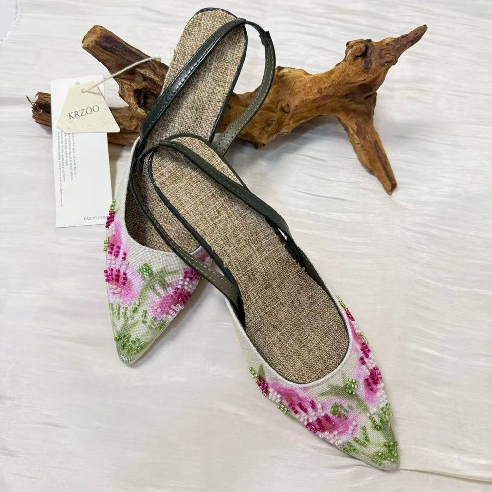 Embroidered low-heeled high-heeled shoes PinTow