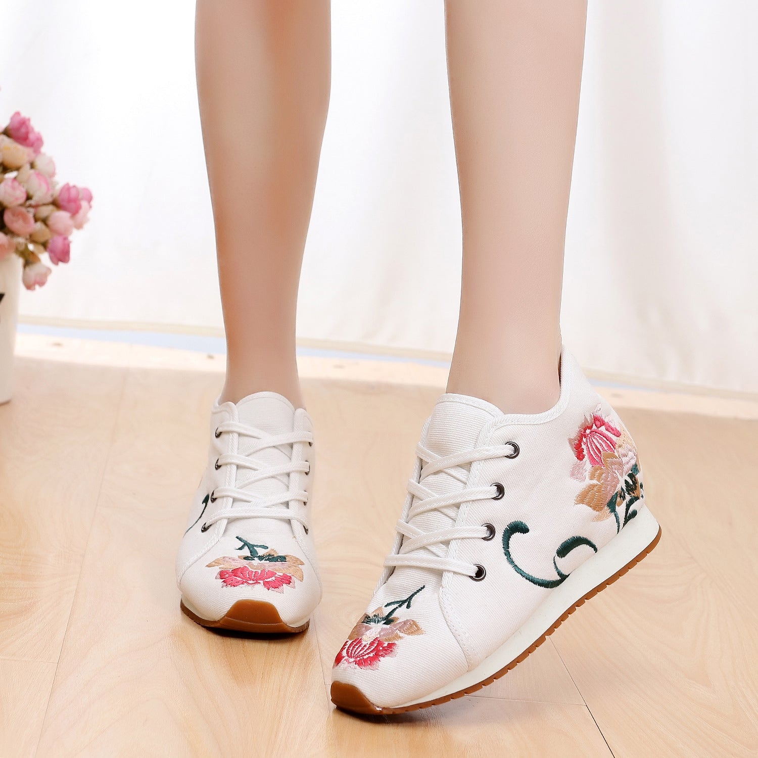 Women's Buckle Female Cloth Ethnic Style Canvas Shoes Newgew
