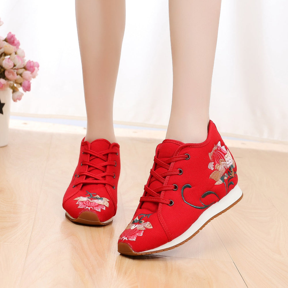 Women's Buckle Female Cloth Ethnic Style Canvas Shoes Newgew