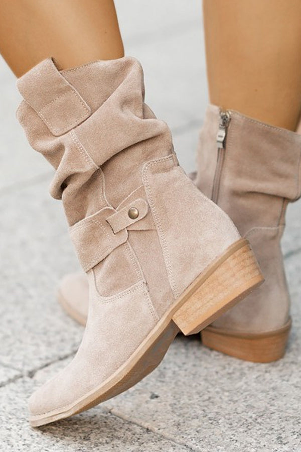 Retro Solid Color Flat Suede Low Boots NewGew