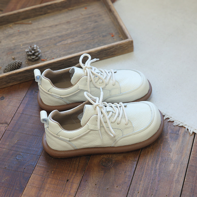 Women Retro Cowhide Patchwork Soft Casual Shoes Newgew Shoes
