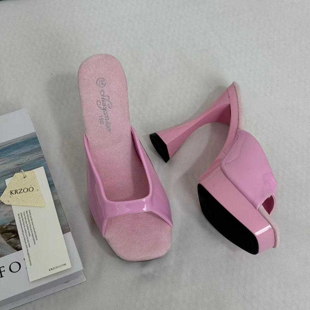 Square-Toe Crystal High Heels With Block Heels PinTow