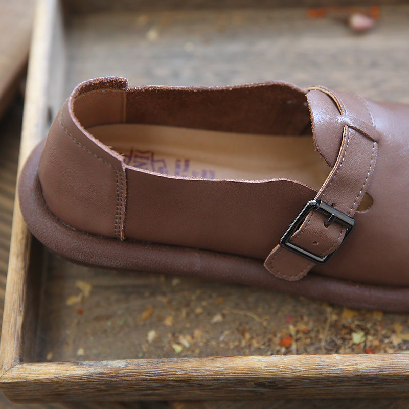 Women Retro Minimalist Soft Leather Flat Casual Shoes Newgew Shoes
