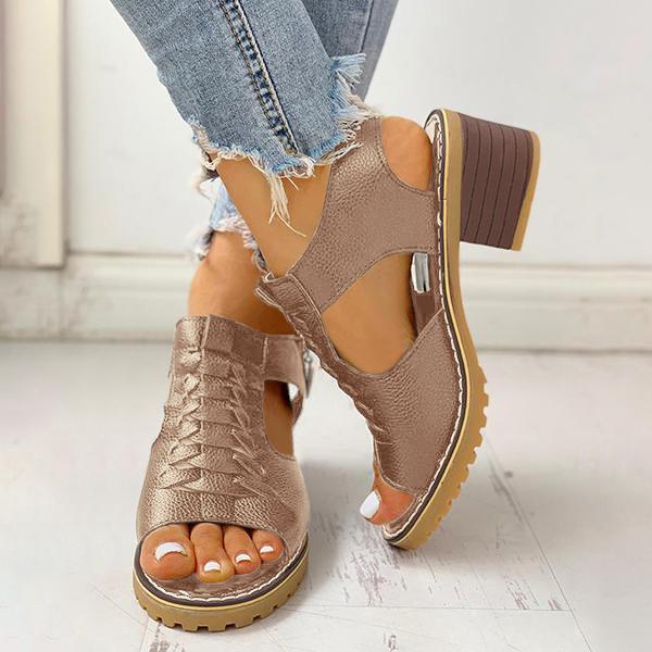 Peep Toe Cutout Zipper Chunky Heeled Sandals NewGew