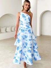 One-Shoulder Strappy Floral Print Dress Newgew Dresses