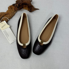 Leather Round-Toe Low-Heeled Shoes PinTow