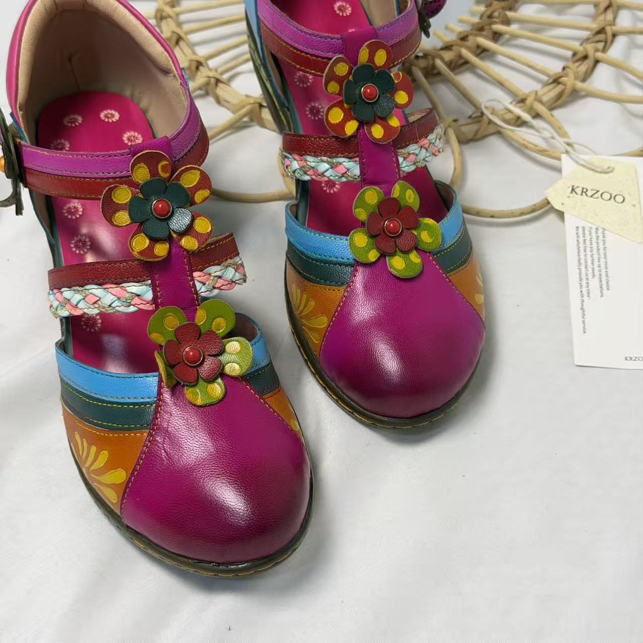 Floral Color-Block Wedge Heels PinTow