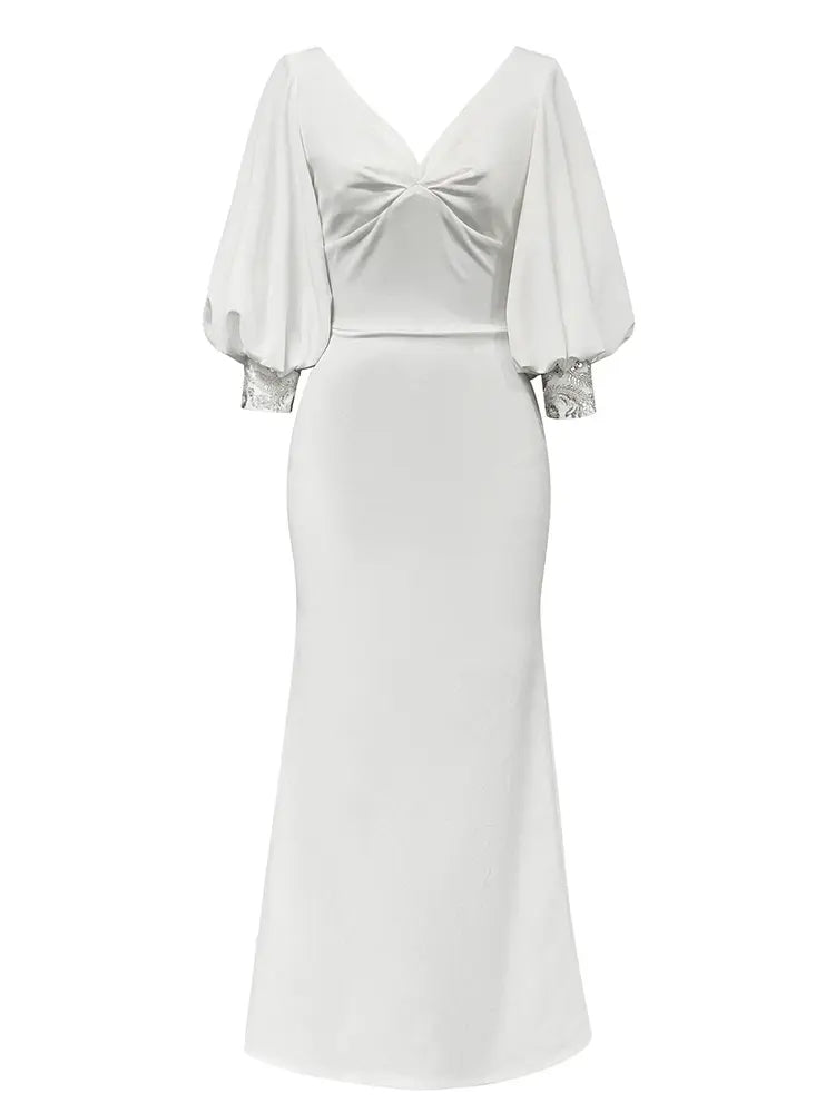 Chic V-Neck White Party Dress Newgew Dresses