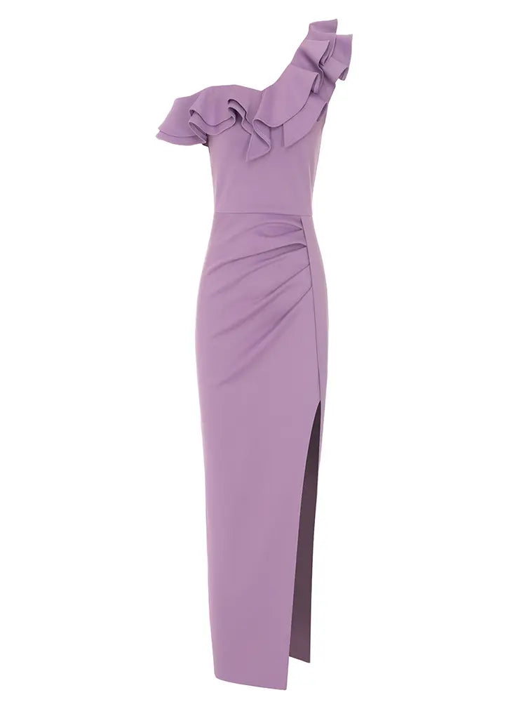 Shoulder Ruched Slit Dress Newgew Dresses