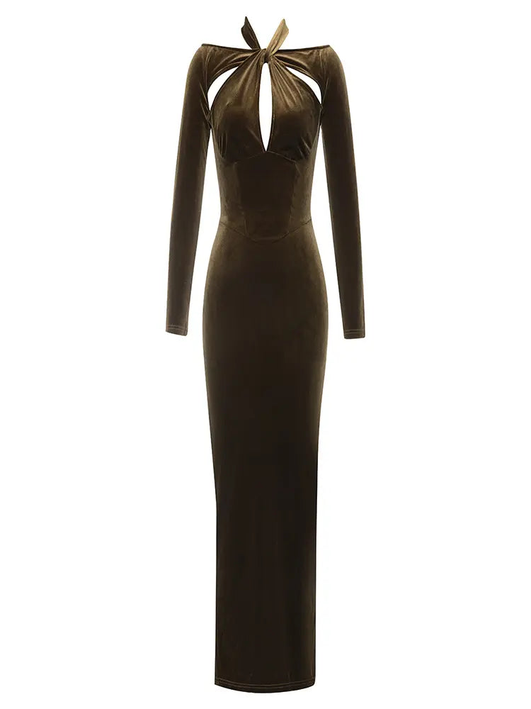 Velvet Hollow Out Halter Dress Newgew Dresses