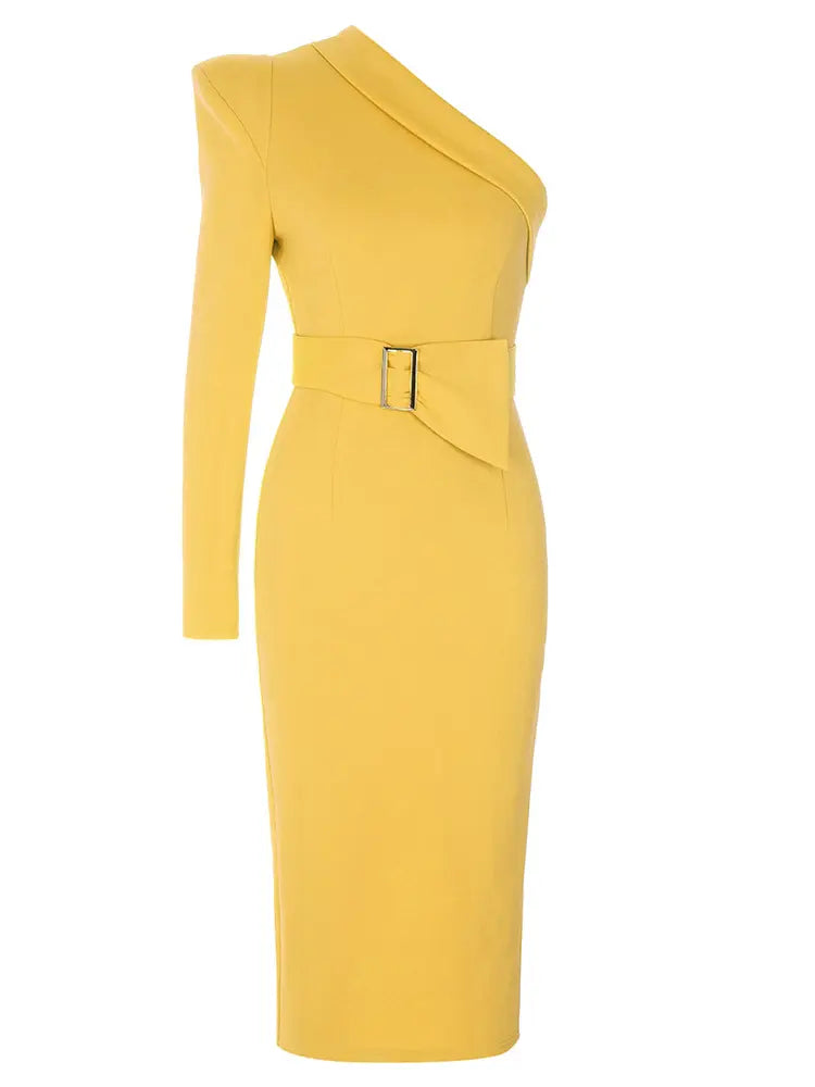 Asymmetrical One-Shoulder Belted Dress Newgew Dresses