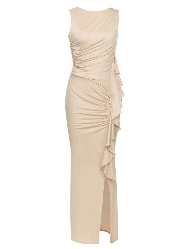 Stylish Pleated Ruffle Sleeveless Dress Newgew Dresses
