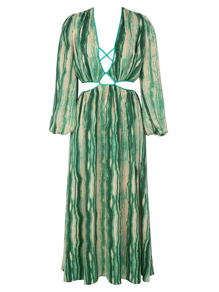 V-Neck Floral Lantern Sleeve Dress Newgew Dresses