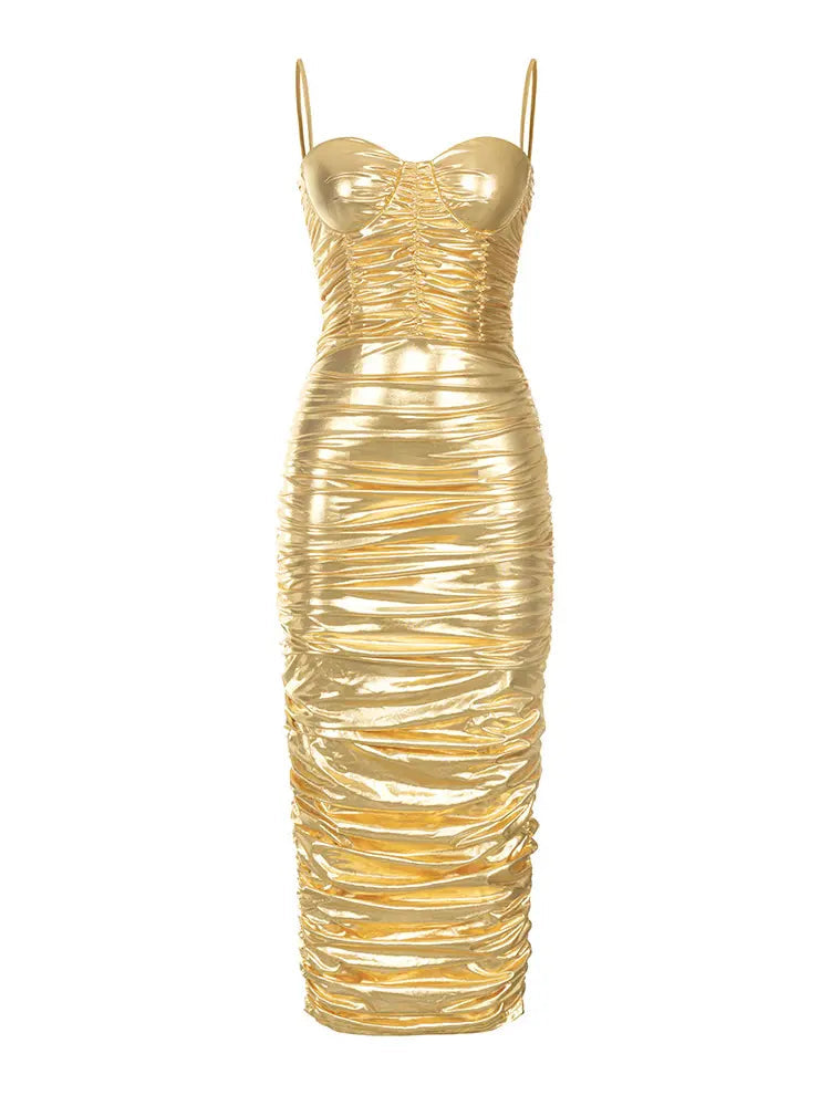 Ruched Spaghetti Strap Evening Gown Newgew Dresses