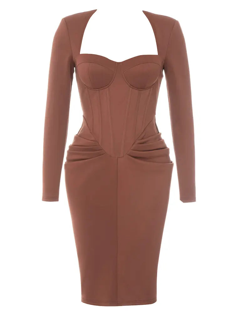 Square Neck Long Sleeve Dress Newgew Dresses