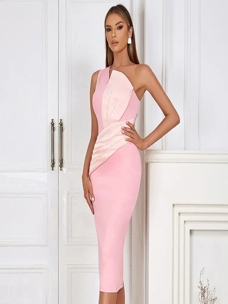 One-Shoulder Pink Asymmetrical Evening Gown Newgew Dresses