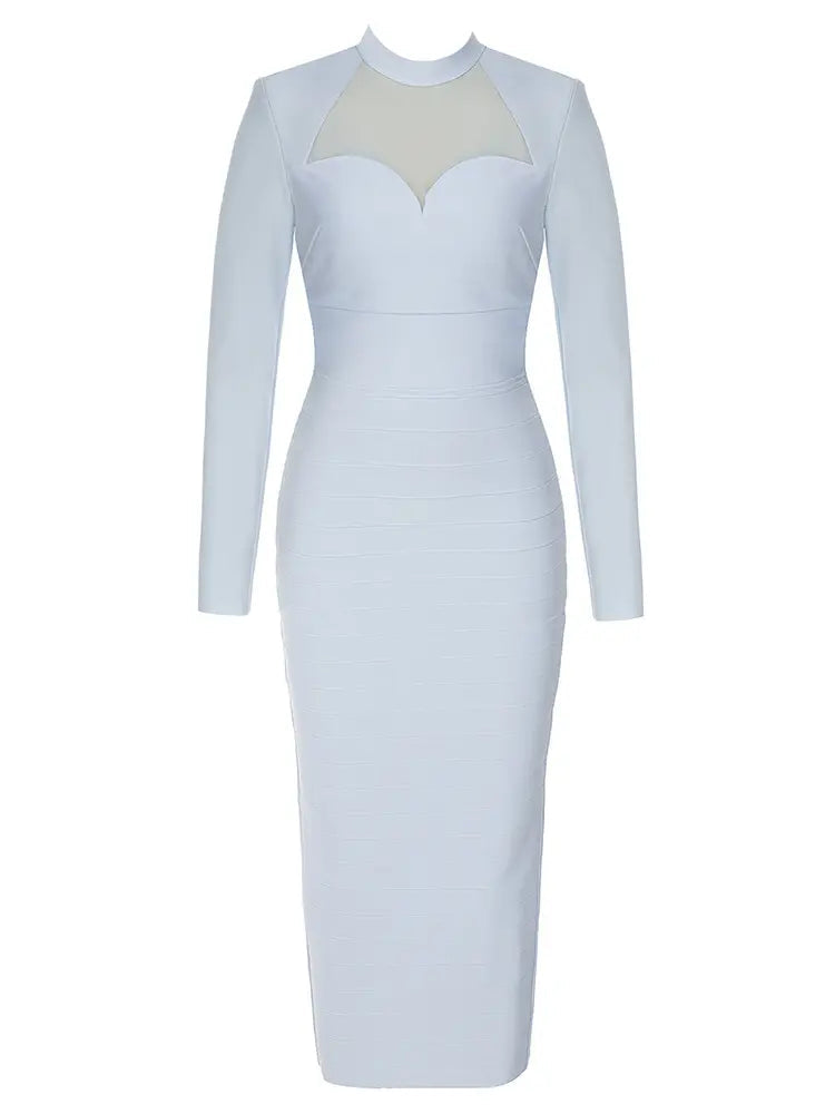 Mesh Panel Long-Sleeve Bandage Dress Newgew Dresses